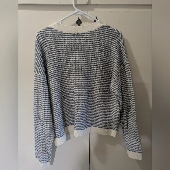 LOFT Blue and White Striped Cardigan Sweater - Picture 3 of 3